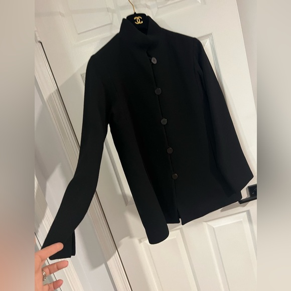 Nina McLemore Jacket Black WOOL CREPE KYOTO jacket size 4 point collar pockets - Picture 3 of 11